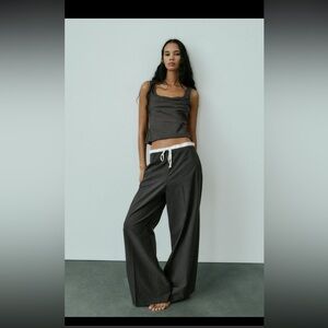 Zara satin effect waistband pants in grey